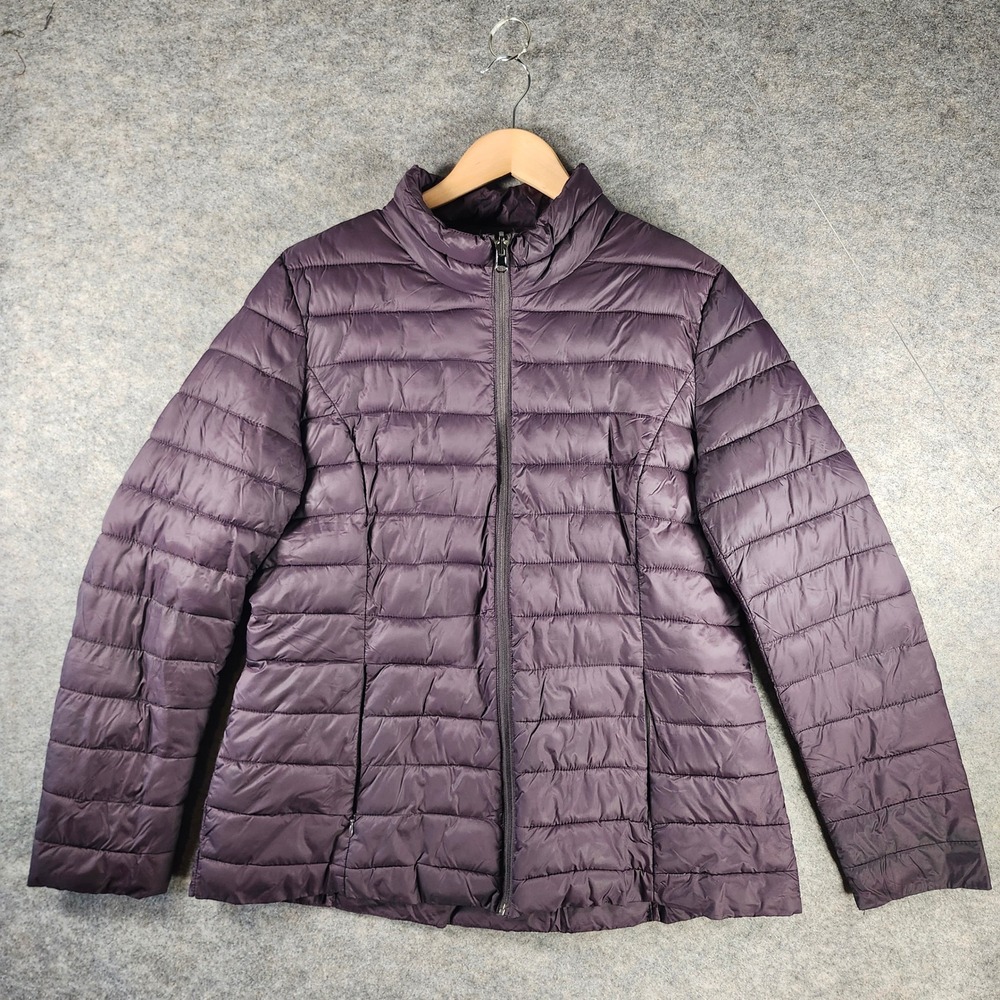 Tahari Womens Lightweight Puffer Jacket Purple Full Zip Stand Collar XL Outdoor‎